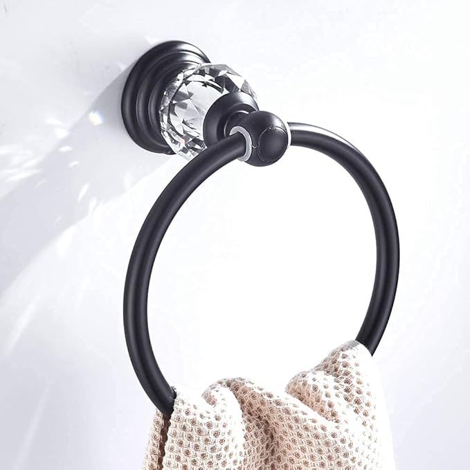 Leyden Crystal Bathroom Hardware,Matte Black Adjustable 24 Inch Towel Bar Toilet Paper Holder Towel Ring Coat Hooks 4 Pieces Wall Mounted