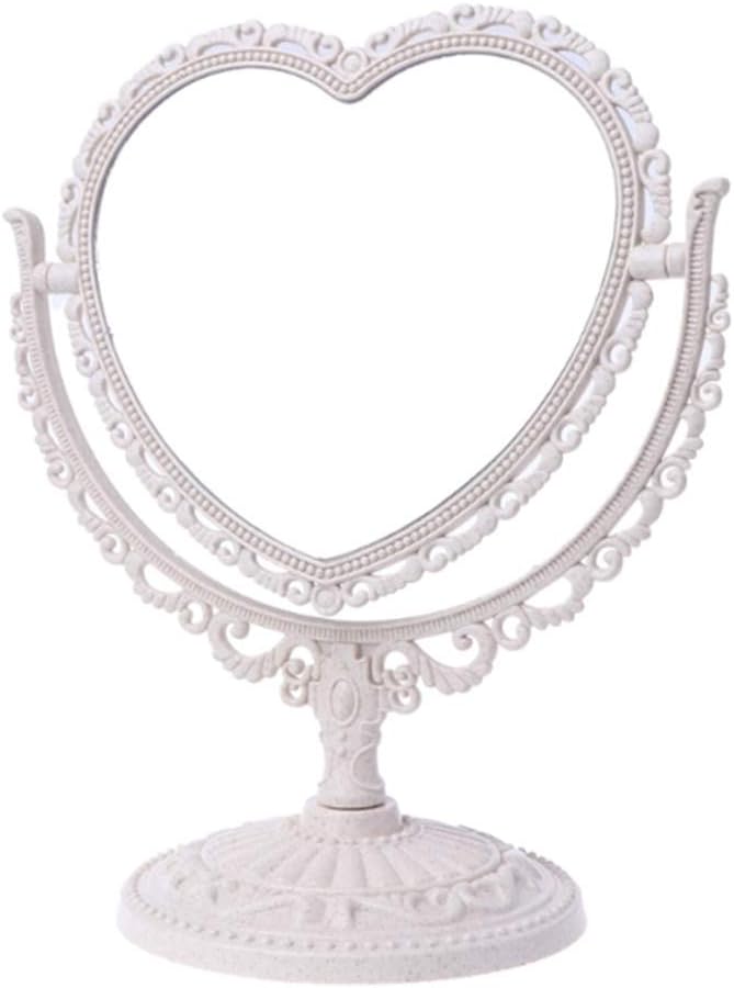 AKOAK Heart-Shaped Cosmetic Mirror - Plastic, Double-Sided, Rotatable, Lightweight - Bathroom & Bedroom Mirror (Beige)