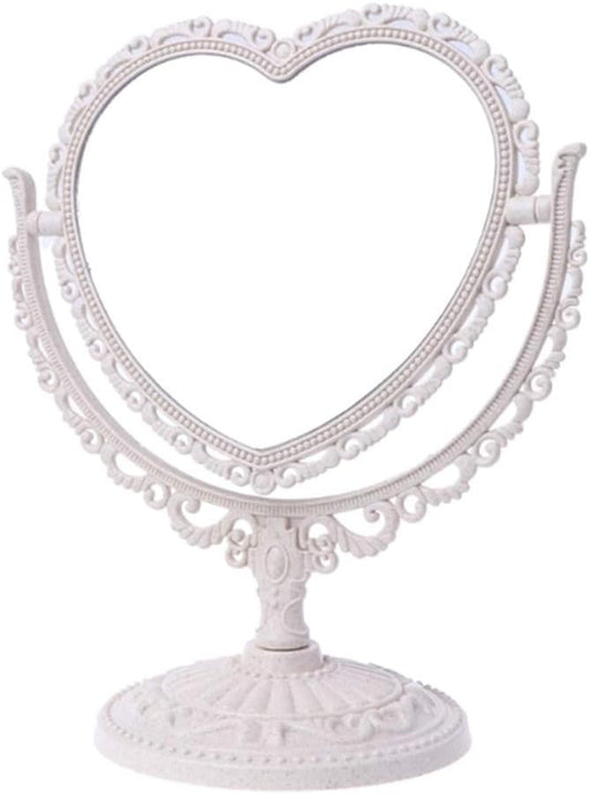 AKOAK Heart-Shaped Cosmetic Mirror - Plastic, Double-Sided, Rotatable, Lightweight - Bathroom & Bedroom Mirror (Beige)