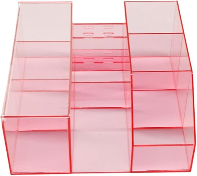 Eyelash Beauty Organizer, Acrylic Eyelash Grafting Tool Storage Beauty Tool W/Tweezers Holder Display Boxes for Home Eyelash Salon (Transparent Pink)
