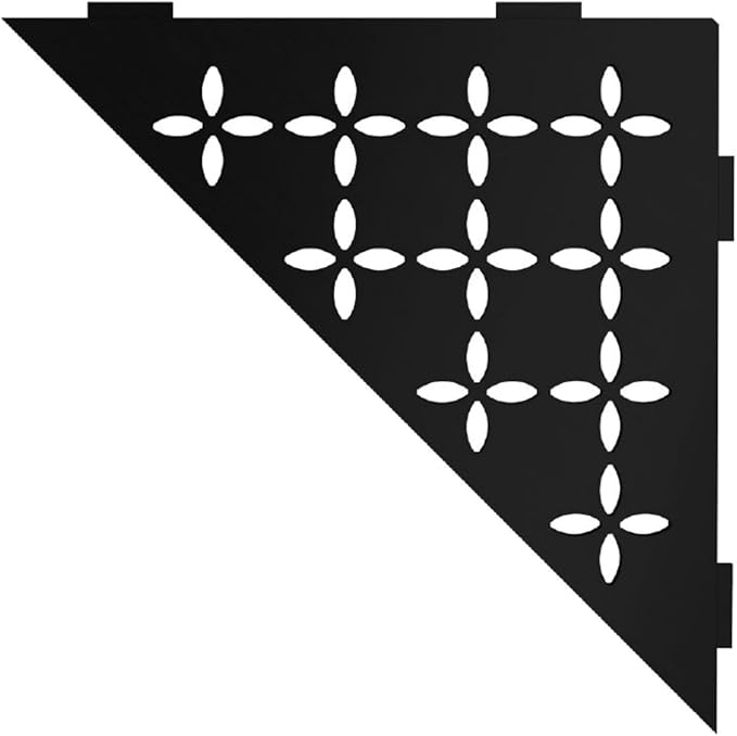 Schluter Triangular Corner Shelf for Tiled Walls - Floral Design, Aluminum Material, Matte Black Finish, 3/32" Thick Anchoring Tabs - SES1D5MGS