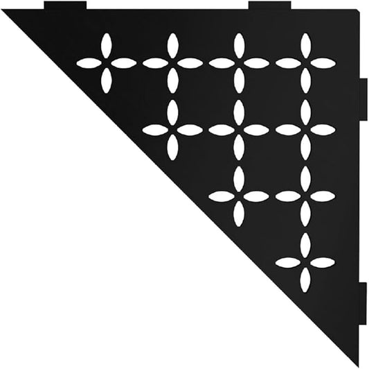 Schluter Triangular Corner Shelf for Tiled Walls - Floral Design, Aluminum Material, Matte Black Finish, 3/32" Thick Anchoring Tabs - SES1D5MGS