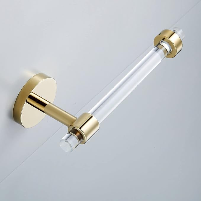 3 Pieces Bathroom Accessories Hardware Set Wall Mounted,Towel Rack 16 inches+Toilet Paper Holder+Hook,Acrylic and Brass,Gold Towel Bar Set SHUNLI