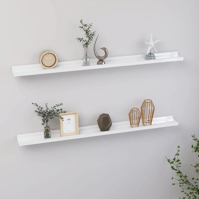 High Gloss White Wall Shelves 2 Pack 39.4 Inch Floating for Living Room Storage, Modern Display Shelves for Books Decor Plants, Easy Mount MDF Shelving Units with 11lb Capacity