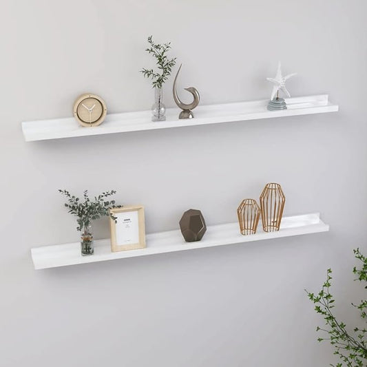 High Gloss White Wall Shelves 2 Pack 39.4 Inch Floating for Living Room Storage, Modern Display Shelves for Books Decor Plants, Easy Mount MDF Shelving Units with 11lb Capacity