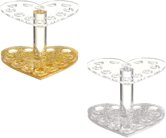Beaupretty 2pcs Acrylic Gel Brush Pen Holder 12 Holes Heart Shape Eyeliner Lip Liner Holder Makeup Nail Brush Rest Display Stand