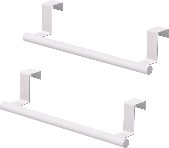 Over Cabinet Towel Bar, Stainless Steel Dish Towel Holder for Cupboard Door, White, 2 Pack