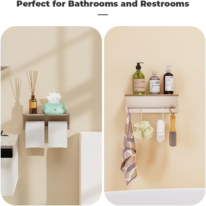 Double Toilet Paper Holder with Shelf, 304 Stainless Steel Wall Mount Commercial Toilet Paper Dispenser, Double Tissue Roll Holder for Bathroom, 2 Pack Brushed Nickel