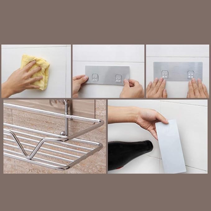 WFF Storage Rack，Suspended Shelf，Stainless Steel No Drilling Wall Mounted Adhesive Kitchen Holder Display Shelf Rack
