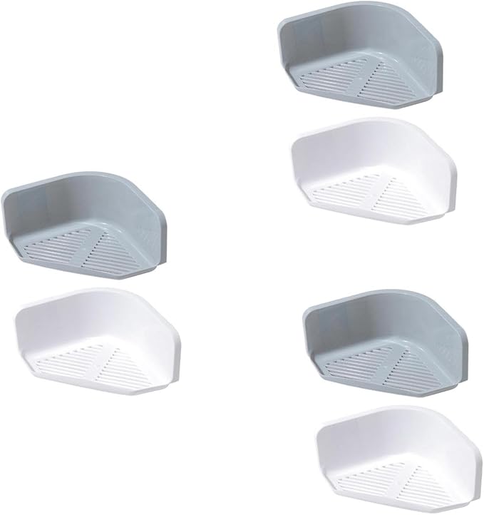 VILLCASE 6pcs Bathroom Plastic Storage Rack No Punching for Toilet Kitchen Grey White Organizer Easy Install Corner Draining for Dry Storage