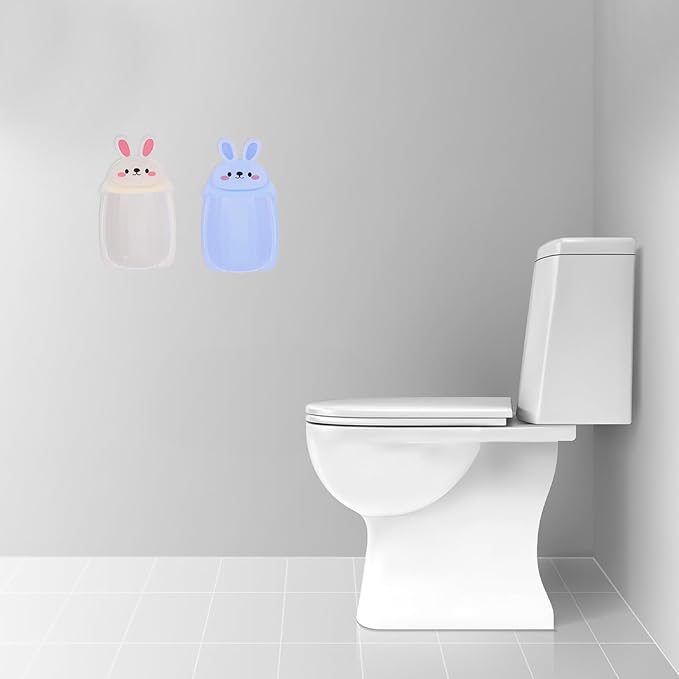 4pcs No-Drill Cute Bunny Wall Mounted Storage Shelves Bathroom and Kitchen Organizer Rack with Floating Bins in Blue, Purple, Pink, and White for Toiletries and Spice Storage