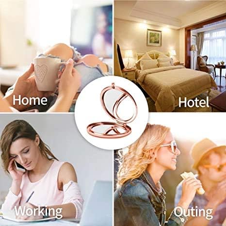 Rose Gold Compact Mirror for Women - 1x/2x Magnifying 2.76'' Small Cosmetic Mirror for Purse Portable Travel Makeup Mini Vanity Mirror Double-Sided Folding Pocket Mirror for Gift