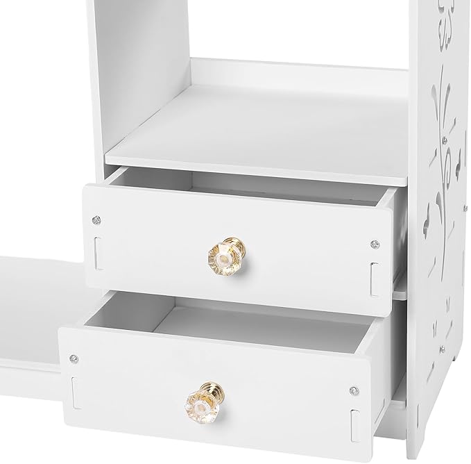 LYNICESHOP Wall Mount Bathroom Cabinet with 2 Drawers,Waterproof PVC Wall Shelf for Bathroom Storage, 33lbs Capacity Nail-Free Adhesive Mount, White Modern Vanity Organizer