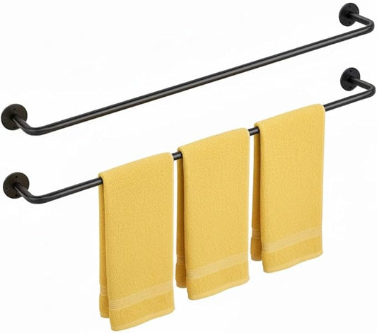 2 Packs Towel Bar 24-Inch Black Stainless Steel, Wall Mounted Bathroom Towel Rack with Mounting Screws, Rustproof
