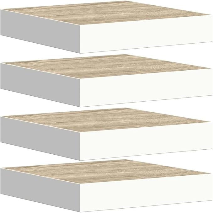 Floating Wall Shelves Set of 4, Modern Invisible Mounting Oak White Display Shelves for Living Room Bedroom, 9.1x9.3x1.5 Inch Honeycomb MDF Storage Rack for Books Decor