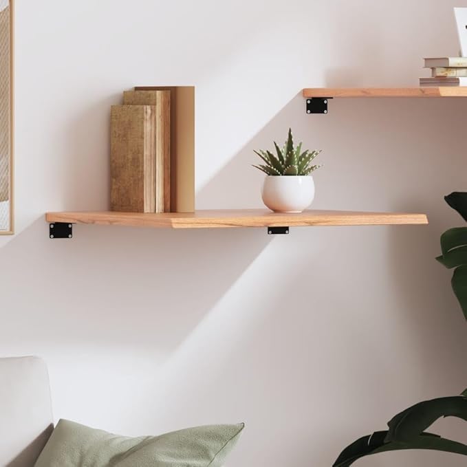 Solid Oak Wall Shelf, 23.6x23.6 inch Square Floating Shelves with Live Edge, Heavy Duty Rustic Wood Display Shelf for Living Room, Bedroom, and Bathroom Decor