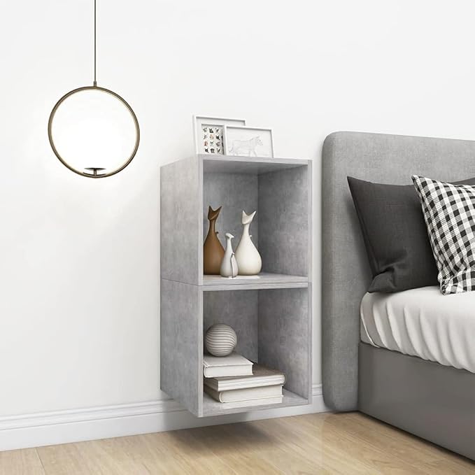 Wall Cabinet Set of 2, Modern Square Floating Storage Shelves for Living Room, Bedroom or Office, Concrete Grey Engineered Wood, 14.6 x 14.6 x 14.6 inch, Space-Saving Mountable Display Units