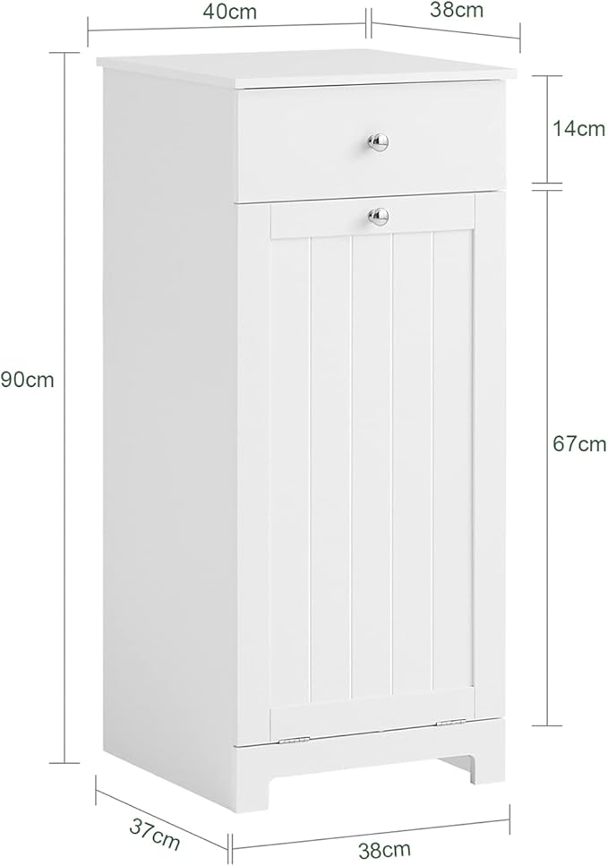 SoBuy Slim Tilt-Out Laundry Hamper Cabinet, Smal Pull-Out Bathroom Storage Unit with Shelf&Drawer, Narrow Hidden Basket Chest Bath Cupboard, White BZR21-W