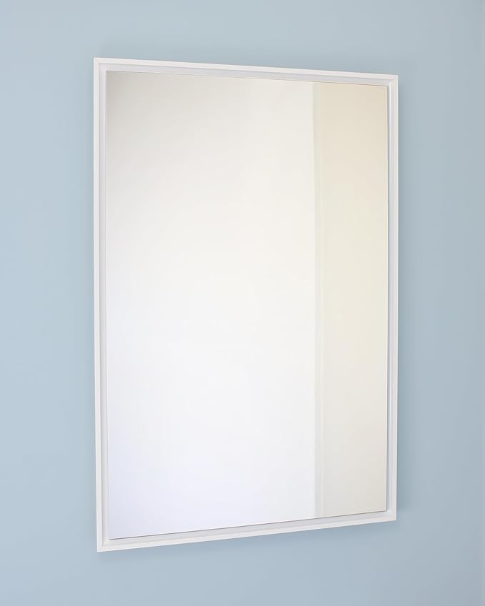 Fox Hollow Furnishings 20x30 Parker Metro Metal Framed Rectangle Recessed Bathroom Medicine Cabinet, Floating Mirror, 18x28 in-Wall Opening, Steel, Adjustable Glass Shelves, Magnet Close, White