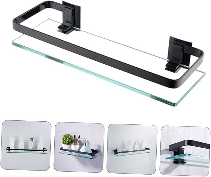 PRETYZOOM Wall-Mounted Storage Rack with Tempered Glass Shelf for Bathroom Stylish Organizer for Toiletries Easy to Install Space-Saving