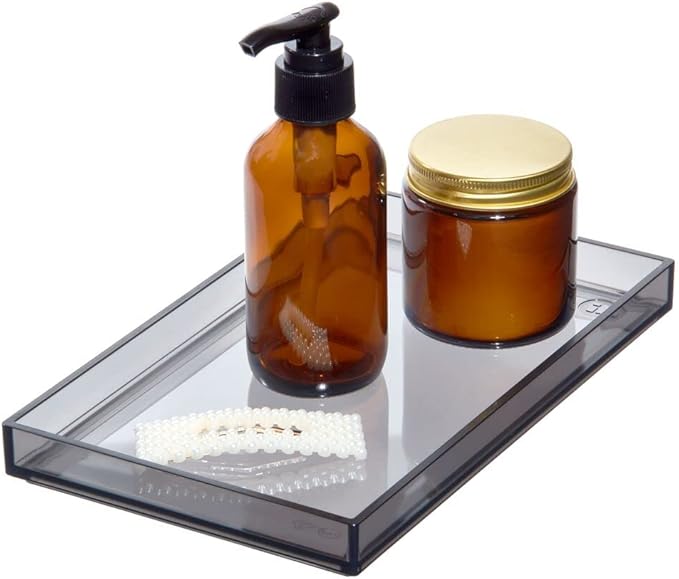 iDesign The Sarah Tanno Collection Catch-AllStorage Tray, Made of Recycled Plastic, Medium, Smoke/Black