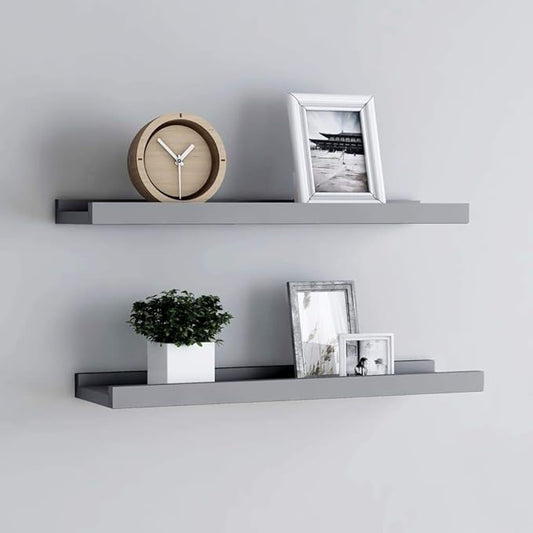 Wall Mounted Picture Frame Ledge Shelves 2 Pack Gray MDF Display Shelves for Photos and Decorations 23.6x3.5x1.2 Inches Space Saving Wall Decor