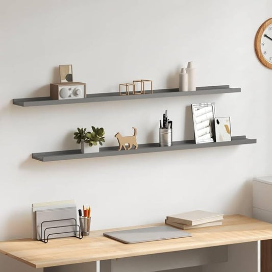 Set of 2 Floating Wall Shelves, 45.3 Inch Modern MDF Display Ledges, Matte Grey Decorative Storage Racks for Living Room, Bedroom, and Home Decor