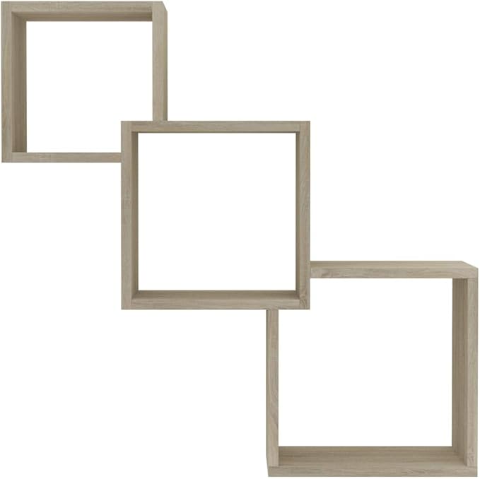 Wall Shelf, Square Floating Cube Shelves for Wall Storage, Modern Interlocking Display Rack in Sonoma Oak Finish, 26.8 x 26.8 x 5.9 Inch for Living Room Bedroom Office