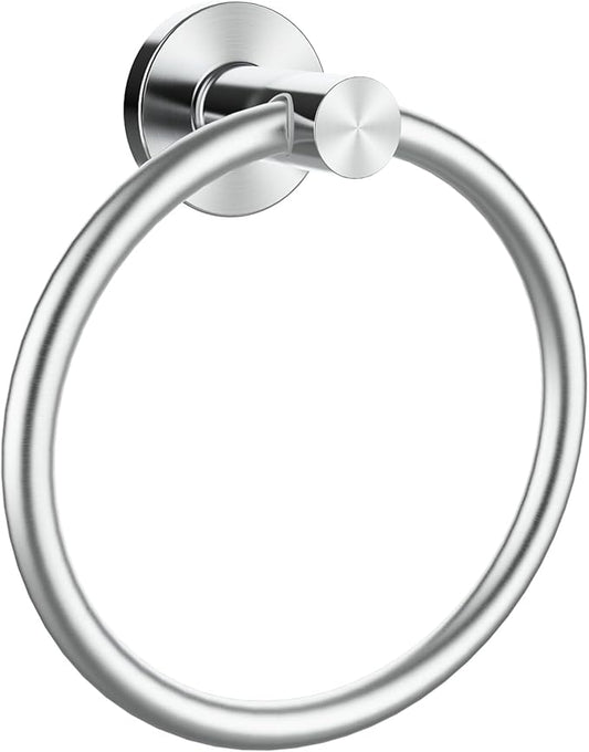 Brushed Silver Towel Ring, SUS304 Stainless Steel Hand Towel Holder for Bathroom Kitchen, Modern Style Towel Hanger, Thicken Ring Towel Holder, Towel Rack Round Wall Mounted (1, Brushed Silver)