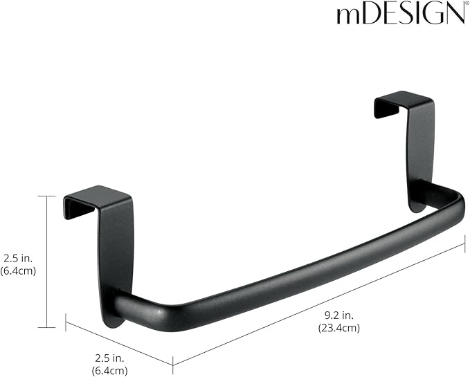 mDesign Steel Metal Wire Over Cabinet Towel Rack Storage Organizer - Hang on Cabinet or Door - Towel Bar Holder for Kitchen - Holds Hand Towels, Washcloths - Spira Collection, 2 Pack, Matte Black