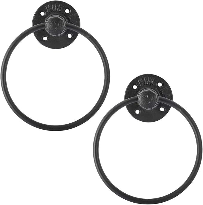 HighFree Industrial Towel Ring, Farmhouse Pipe Hand Towel Holder, Matte Black Wall Mounted Bathroom Hardware, Rustic Towel Ring for Bathroom (2)