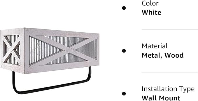 Autumn Alley Farmhouse Rustic Towel Rack Shelf Holder - Wood Towel Rack Basket Storage - Farmhouse Towel Holder for Rustic Bathroom and Farmhouse Kitchen Décor - Wall Mounted, Galvanized, Rustic White