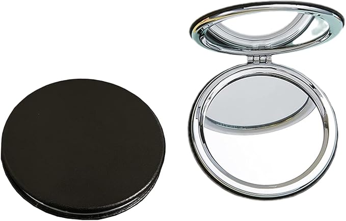Zcooooool Makeup Mirror, 6.7 cm Round Folding Mirror, Professional Double-Sided Makeup Mirror (one Side Enlarged, The Other Side Normal) PU Surface Mirror