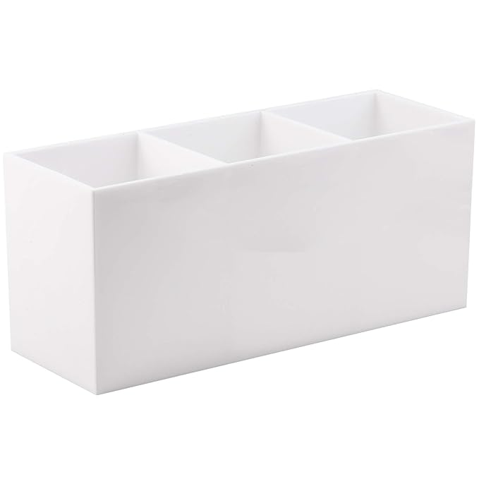 Tbestmax Makeup Brush Holder Organizer Cosmetic Brushes Container Storage 3 Slots - Great for Vanity (White)