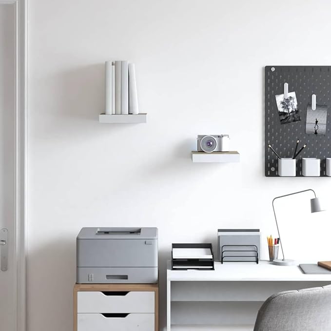 Floating Wall Shelves Set of 2, Invisible Mounting Modern Display Shelves for Living Room Bedroom, Oak White MDF Board with Metal Frame, 9. 1x9. 3x1. 5 Inch, Holds 11lb Installation Storage Rack