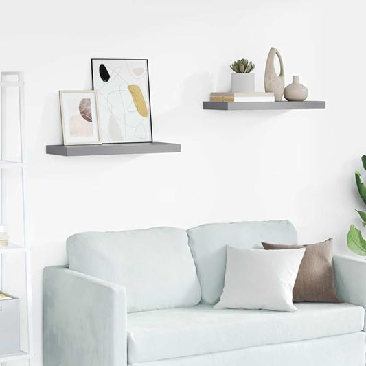 Floating Wall Shelves Set of 2, Modern Gray Display Shelves 23.6x9.3 Inches, Invisible Mounting, Honeycomb MDF for Living Room, Bedroom, Office Decor, Holds 15.4 lbs Each