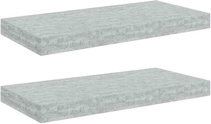 Floating Wall Shelves 2 Pack, Concrete Gray Modern Display Shelves with Invisible Mounting, 19.7x9.1 Inches MDF Board for Living Room Bedroom Office Decor, Holds 15.4 lbs Each