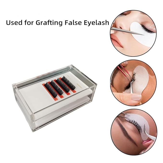 2 Layers Acrylic Eyelash Pallet Organizer Box, Grafting Eyelash Clear Makeup Display Container for False lashes Transparent Storage Case (White)