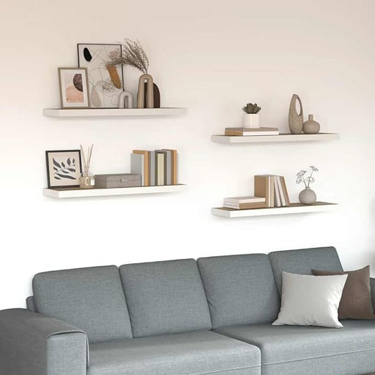 Wall Shelf Set of 4 Floating Shelves for Wall Decor, Modern Rectangular Oak and White Display Ledges for Living Room, Office, Books, and Collectibles, 31.5 Inch