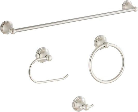 4-Piece Towel Bar Set, 24 Inch Towel Racks for Bathroom Wall Mounted in Brushed Nickel, SUS304 Stainless Steel Complete Bathroom Hardware