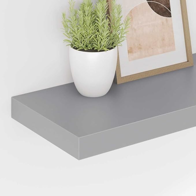 Floating Wall Shelf Modern Grey Decorative Display Ledge for Bedroom Living Room Space Saving Storage Organizer 19.7 x 9.1 Inch MDF Wood