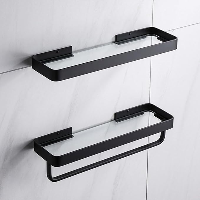 20Inches Bathroom Shelves, Wall Mounted Glass Shelf for Floating Shelf Tempered Glass Shelves 2 Tier Bathroom Wall Organizer(Matte Black)
