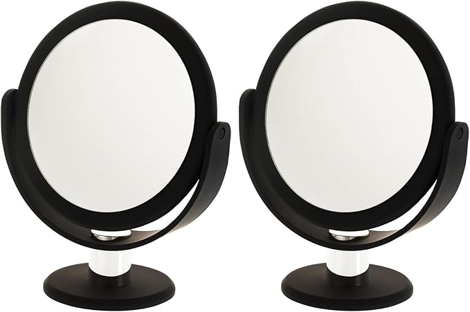Danielle Creations Soft Touch Black Round Vanity Mirror, 10X Magnification (Pack of 2)