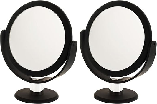 Danielle Creations Soft Touch Black Round Vanity Mirror, 10X Magnification (Pack of 2)