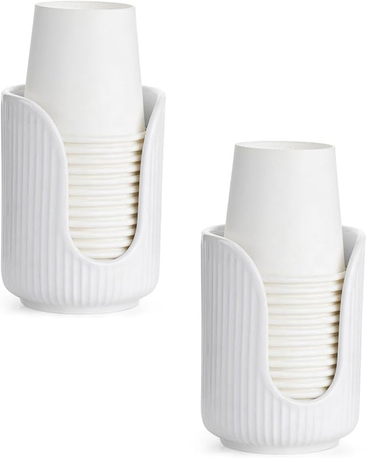 ABRUTY Bathroom Cup Dispenser, 3oz-4oz Ceramic Paper Cup Holder, Small Countertop Mouthwash Dixie Cups Accessories, for Vanity Countertops, Bathroom, Kitchen, and Dining Room