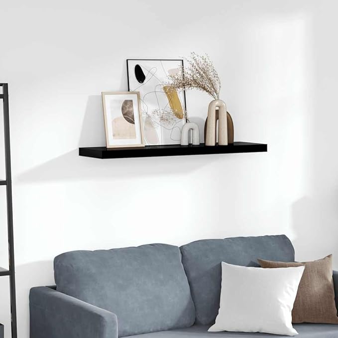 Floating Wall Shelf High Gloss Black 35.4x9.3 Inches, Modern Invisible Mount Display Rack for Living Room Decor, Books, Collectibles, Durable MDF Board with Metal Frame Holds 22 lbs