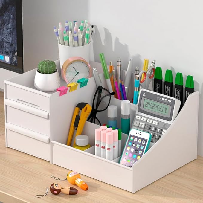 Makeup Organizer Countertop - Bathroom Countertop Organizer for Makeup, Skin Care, Jewelry, Brushes, Lipsticks, etc - Plastic Drawer Storage Container that works as Vanity Organizer (White)