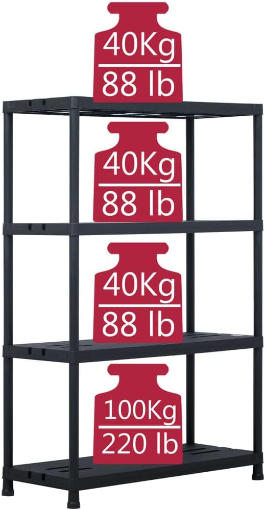 Storage Shelf Rack,Free Standing Storage Shelf, Modern Shelves for Kitchen Bathroom Warehouse, Office, Conference Room Black 485 Lb 35.4"X15.7"X54.3" Plastic