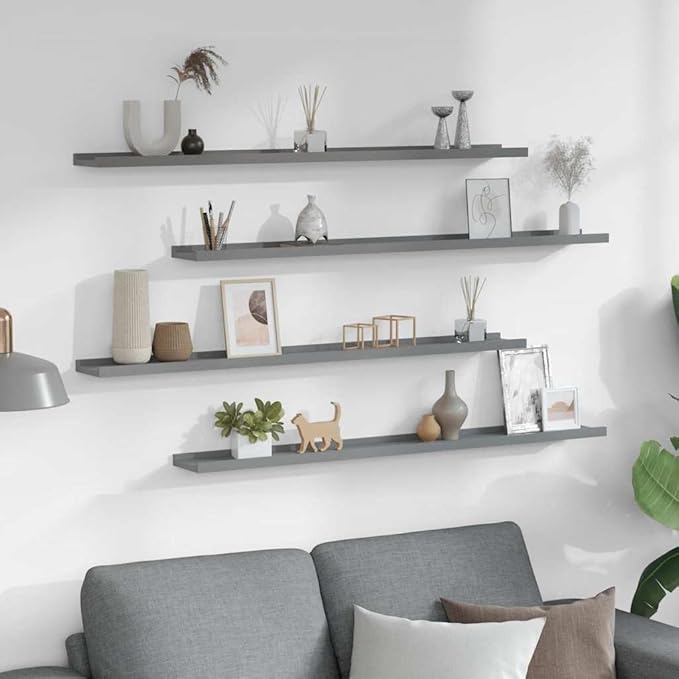 Set of 4 Floating Wall Shelves, 39.4 Inch Long Rectangular Modern MDF Storage Shelves for Living Room, Bedroom, and Home Decor, Grey