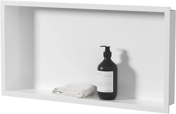 Neodrain Shower Niche, Insert Bathroom Storage Shower Shelf, Stainless Steel Recessed Wall Niche No Tiled Recessed Cabinet Waterproof for Shower Storage(White,24"x12")